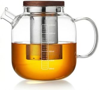 Glass Teapot with Infuser and Lid - 40oz Borosilicate Glass Teapot with Heat-Resistant Handle, Stainless Steel Mesh Infuser for Loose Leaf & Blooming Tea, Stovetop & Microwave Safe