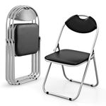 Happygrill Folding Chairs, Portable Card Chairs with Back & Padded Seat, Metal Waiting Room Chair Set for Events Office Wedding Party, Black (4-Pack)