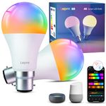Lepro B22 Smart Bulb, 2pcs 10W 1100lm Bayonet Light Bulb, APP Control via WiFi & Bluetooth, RGB Colour Changing, 2700K-5700K, Dimmable & Timer, Music Sync, Works with Alexa & Google Assistant