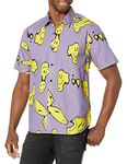 NEFF Men's Meltdown Poolsider Woven Button Down Shirt, Purple Smiley Face, XL