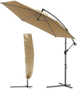 VOUNOT® 3m Cantilever Garden Parasol, Banana Patio Umbrella with Crank Handle and Tilt for Outdoor Sun Shade, Khaki