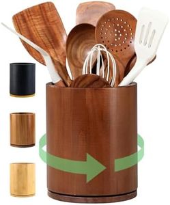 gorsent Wooden Utensil Holder, 360°Rotating 7.3'' Large Utensil Holder for Kitchen Counter, Kitchen Utensil Organizer, Utensil Crock, Farmhouse Kitchens Countertop Decor, Walnut-finish