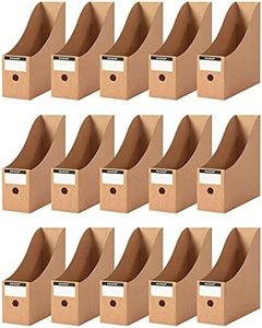 Foldable Desk File Holder Organizer Sturdy Cardboard Magazine Storage Box Document Rack with Blank Label Stickers for Home School Office (15, Brown)