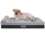 Euroca Orthopedic Memory Foam Dog Bed for Medium Dog, with Pillow & Removable Microfiber Cover, Waterproof Liner, Anti-Slip Bottom, Medium, 34X22.5X8 inches