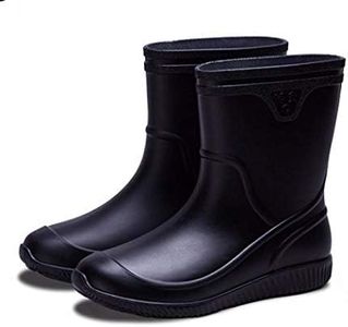 Mens Rain Boots Slip On Non-Slip Rubber Waterproof Ankle Boots Rain Shoes, Black 1, 9