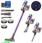 PINICO Cordless Vacuum Cleaner, 550W/48kPa Stick Vacuum with Intelligent Display, Vacuum Cleaner with Anti-Tangle Brush and 60 Mins Runtime, Perfect for Pet Hair, Carpet, and Hard Floors (Purple)