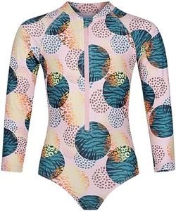 Tame the Sun Long Sleeve Girls Swimsuit - Rash Guard One Piece Bathing Suit - UPF 50+ Zipper Girls Swimwear (Dotty,10)
