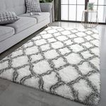 kinganda Area Rugs Carpets Anti-Slip Living Room Floor Rug Shaggy Fluffy Bedroom Home Decor Kids Room Floor Modern Mats (White, About 6×6 feet（185×185cm）)