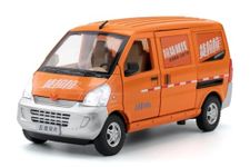 ARNIYAVALA Die-Cast Zinc Alloy 1:24 Scale Wuling Postal Van【Large】 with 6 Openable Doors,Lights & Music & Steerable Front Wheels 【Pack of 1】 (ORANGE)