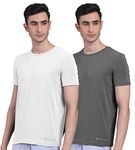 FREECULTR Men's Bamboo Undershirt Anti Microbial Anti Odor Breath tech Super Soft & Comfort Fit Lounge wear and Sleep wear T-Shirt - Size S Pack of 2-Charcoal,White