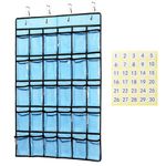 KEEPJOY Classroom Pocket Chart for Cellphone Calculator Holder, 30 Clear Pocket Charts for Classroom 33.5 x 24.5 inch Hanging Cell Phone Organizer Storage (Blue-30 Pockets)