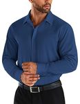 COOFANDY Dress Shirts for Men Stretchy Button Up Shirts Long Sleeve Business Casual Shirts Deep Blue