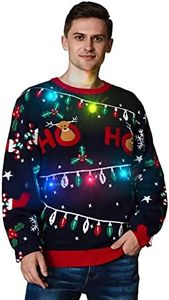 Unisex Men's Ugly Christmas Sweater LED Light Funny Novelty Knit Pullover (X-Large)