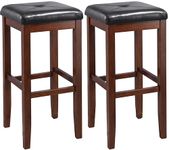 Crosley Furniture Upholstered Square Seat Bar Stool, Vintage Mahogany with 29-Inch Seat Height, Set of 2