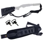 Leather Ammo Holder Rifle Sling with Handle Loop, Gun Cartridge Strap for 45-70 .30-30 .30-06 .357 .38 .35 (Black With Swivels, 16 GA)