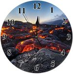 TKS MITLAN Hot Kalapana Lava Flow Modern Quartz Round Black Wall Clock(10 Inch) Kilauea Volcano,Kilauea Lava Rocks Silent Non Ticking PVC Decorative,Minimalist Style for Office Classroom School