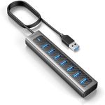 GM7U Premium Aluminum 7-Port USB 3.0 Hub 3.3FT Long Cable, High-Speed, Multi-Device Connectivity, Mac & PC Compatible, Black Grey