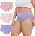 INNERSY Women's Nylon Plus Size Underwear Light Thin Lace Panties High Waisted Briefs 3-Pack(Lavender,3X-Large)