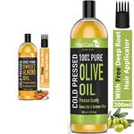 WishCare® Pure Cold Pressed Sweet Almond Oil for Hair Growth and Glowing Skin & Face - 200ml & WishCare® 100% Pure Premium Cold Pressed Olive Oil for Hair & Skin - 200ml