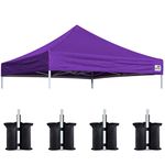 Eurmax New 10x10 Pop Up Canopy Replacement Canopy Tent Top Cover, Instant Ez Canopy Top Cover ONLY,Bonus 4PC Pack Canopy Weight Bag (Purple)