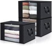 Fab totes 3-Pack Clothes Storage, Foldable Blanket Storage Bags, Storage Containers for Organizing Bedroom, Closet, Clothing, Comforter, Organization and Storage with Lids and Handle, Black