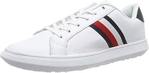 Tommy Hilfiger Men's Cupsole Leather Sneaker, White/Navy, EU 43/US 10