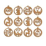 100yellow® MDF Wooden Christmas Ornament Cutout for Tree Decoration Pack of 12