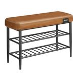 VASAGLE EKHO Collection - Shoe Bench, Storage Bench, Shoe Rack Bench Entryway, Synthetic Leather with Stitching, Mid-Century Modern, Loads 135 kg, 30 x 80 x 50 cm, Caramel Brown LSB054K02