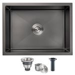 MENATT 22 inch Undermount Kitchen Sink Black, 18-Gauge Stainless Steel Handmade Single Bowl Kitchen Bar Sink Undermount, 22"x18"x9"