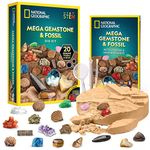 NATIONAL GEOGRAPHIC Gem Fossil Dig Kit - Mega Dig Kit for Kids with 10 Gemstone & 10 Fossil Specimens, Excavation Tools Included, Great STEM Activity for Curious Boys and Girls Who Love to Explore