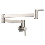 Tecmolog Brass Kitchen Faucet Wall Mounted Pot Filler Faucet with Double Joint Swing Arm, Brushed Nickel, CT172NA