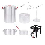 Creole Feast TFP1030 Turkey and Fish Fryer Pot Seafood Boiler Steamer Kit, 50000 BTU Propane Gas Burner, Silver