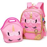 Moonmo Cute Unicorn Face Diamond Sequins Waterproof Princess School Backpack Set Girls Book Bag (Large, Pink Set)