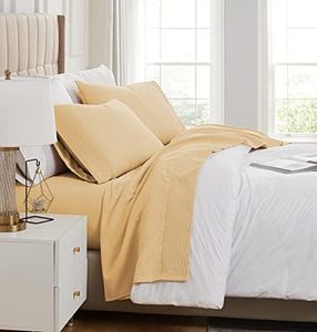 Southshore Fine Living, Inc. 5-Piece Split King Sheet Set, 21-Inch Extra Deep Pocket Split King Adjustable Bed Sheets, with 2 Fitted Sheets, 1 Flat Sheet, and 2 King Pillowcases, Gold Sheets