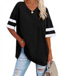 Ebifin Women's Oversize T-shirt with V-neck, Short Sleeves, Casual, Loose, Basic Summer T-shirts, Blouse, 02-black, M