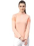 JUMP USA Lifestyle Women Coral & Neon Peech Polyster Stand Collor T-Shirt