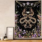 Uspring Snake Tapestry Floral Plants Wall Tapestry Moon Phase Tapestries Gothic Tapestry Wall Hanging Large Boho Tapestry for Bedroom Aesthetic, Vertical Black Purple (51.2 x 59.1 inches)