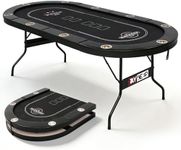 RAYKEEP 84" Poker Table for 10 Players, Foldable Texas Holdem Table with Padded Rails & 10 Cup Holders, Portable Casino Board Game Table for Game Room, Blackjack, Party (Black)