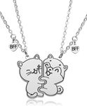 Yooborn Cat and Dog BFF Necklace 2 Best Friend Jewelry Gifts 2 Pcs Kitty and Puppy Matching Friendship Necklace for 2 Boy Girl BFF Sister Childrens.