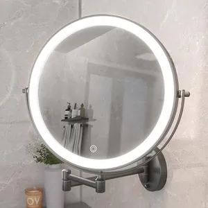 Hasipu 10-Inch Wall Mounted Makeup Mirror with Magnification, Rechargeable 3000 mAh Vanity Mirror with Lights, Bathroom Mirror with Dimmable Brightness, 3 Lighting Modes, Extendable Arm, Black