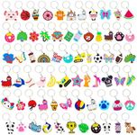 70PCS Cartoon Keychains Bulk for Kids Party Favors, Backpack Keychains Candy, Donut, Ball, Cartoon Animal Axolotl, Sloth, Hawaii Styles keychains for School Day, Classroom Prizes, Birthday Party