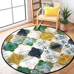 Jiyuhang Round Rugs for Living Room, Vintage 120cm Traditional Area Rug Emerald Green Mustard Yellow Mottled Gradient Short Pile Circle Carpet Rug for Bedroom Living Room Kitchen Home Decor