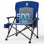 EVER ADVANCED Oversized Folding Camping Chair, Heavy Duty Lawn Chair with Side Pockets, Portable Collapsible Chair for Outside, Support Up to 500lbs, Blue