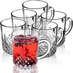 MARTVIA Crystal Clear Toughened Glass Tea Cup with Convenient Solid Handle Cups, Espresso Mug Set for Tea, Coffee, Hot/Cold Drinks (Elegant 200 ML, 6)