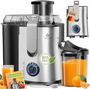 KESSER® Zentrifuge Entsafter für Obst | Gem üse aus Edelstahl 1100W, große Fütterungsröhre, 3 Stufen, Elektrische Zentrifugal Saftpresse Juicer + Bürste, Saftbehälter, Rezeptbuch, Grau/Silber