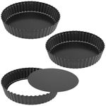 HAKZEON 3 Pack 8.5 Inch 22cm Non-Stick Quiche Tart Pan with Loose Bottom, Removable Quiche Dish Fluted Flan Tin for Baking Quiches, Pies, Flans, Cheese