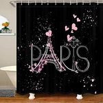 Eiffel Tower Bath Curtain Chic Paris Shower Curtain Romantic Theme Bathroom Shower Curtain Set for Stalls Bathtubs Black Pink Bedroom Decor Modern French Style Waterproof Bathroom Curtains 72Wx84L