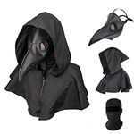 Plague Doctor Mask Leather Bird Beak Mask for Halloween Cosplay Party Retro Steampunk Masquerade Party Costume (Black Set)