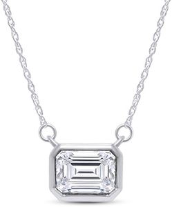 SAVEARTH DIAMONDS 1.5 CT D Color Moissanite Pendant Necklace For Women D Color VVS1 Emerald Cut Bezel Set Lab Created Diamond 18K Gold Plated Silver Necklace Along with 18" Chain, Metal, Moissanite