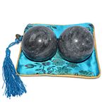 A Pair of 2'' Chinese Baoding Balls Black Gray Health Exercise Stress Hand Balls Gift (with Blue Bag)